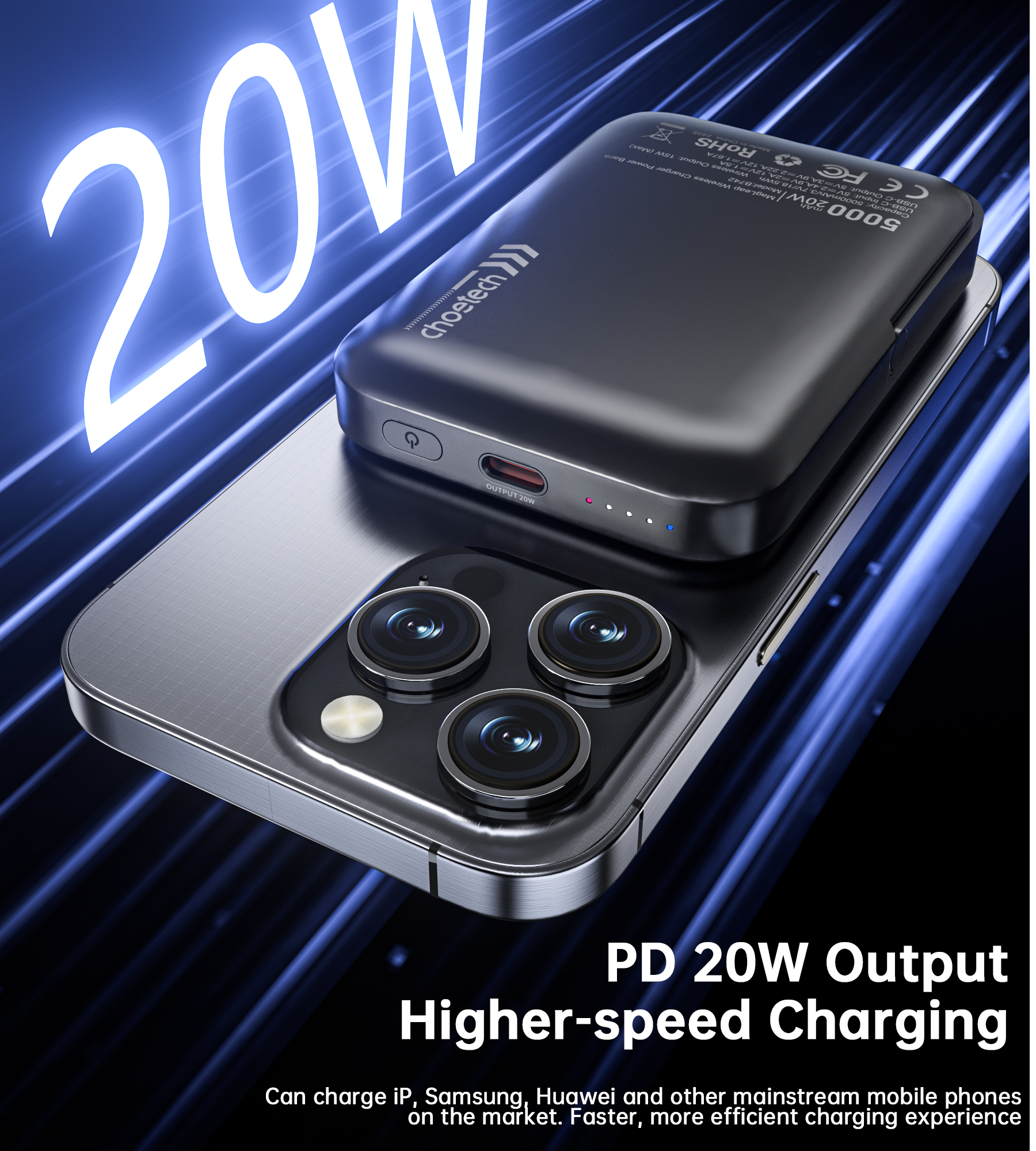 NNEDSZ CHOETECH B743-BK 10000mAh PD20W Magnetic Power Bank with Holder Black
