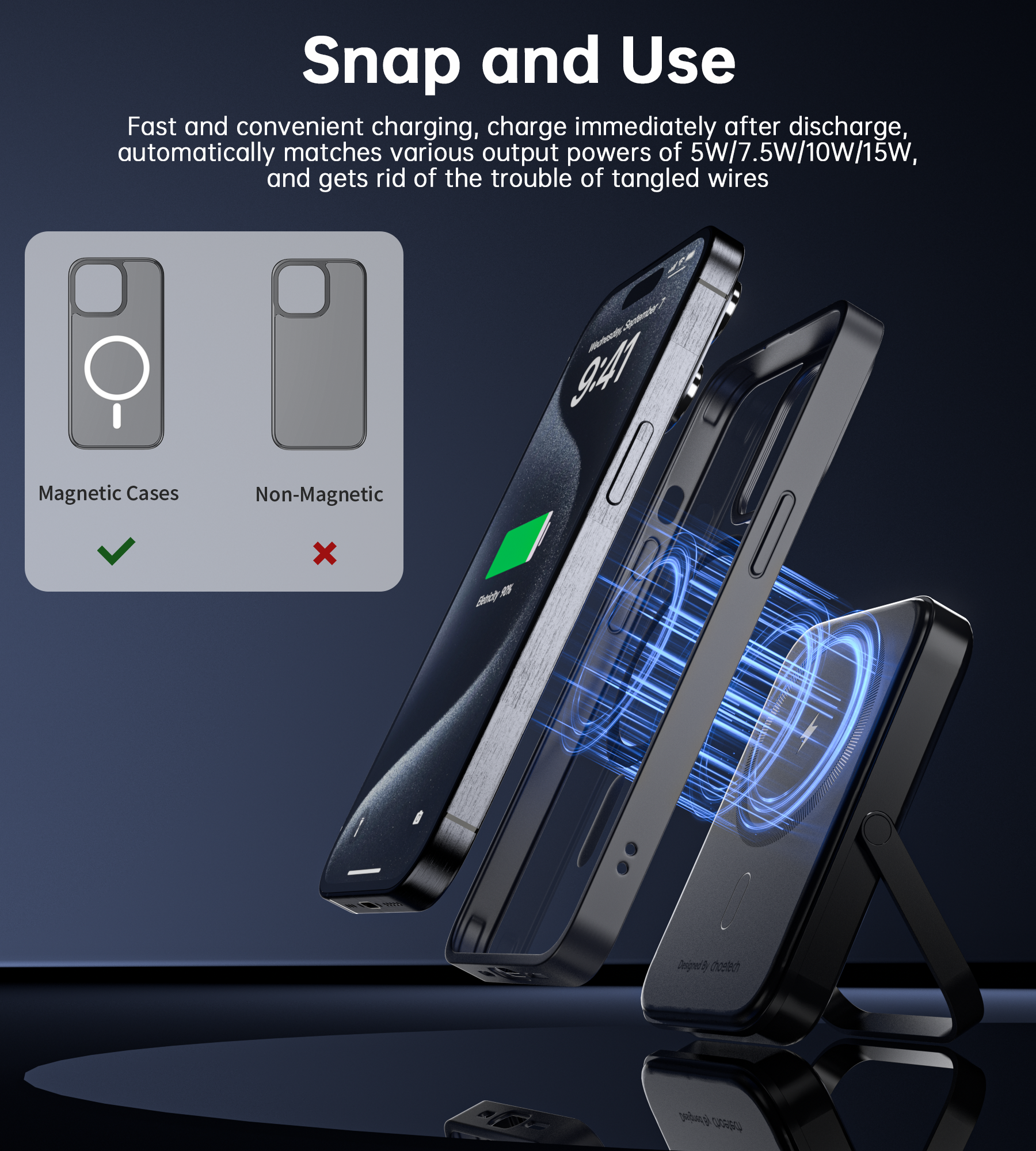 NNEDSZ CHOETECH B743-BK 10000mAh PD20W Magnetic Power Bank with Holder Black